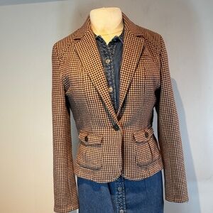 Vintage American Eagle Outfitters Brown and cream Houndstooth Blazer size large
